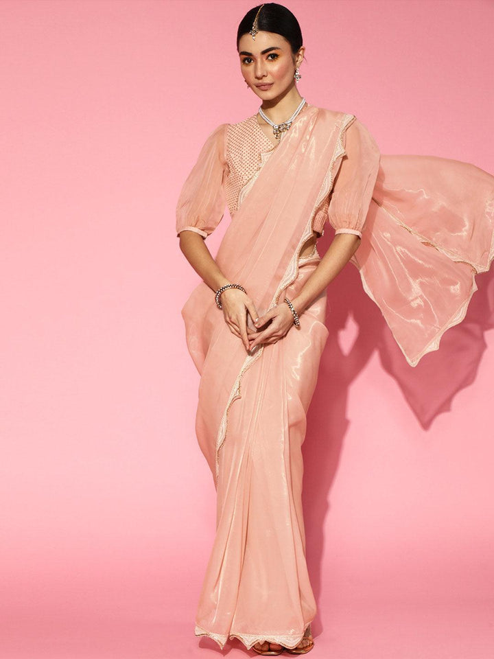 Peach Solid Organza Ready to Wear Saree - ShopLibas