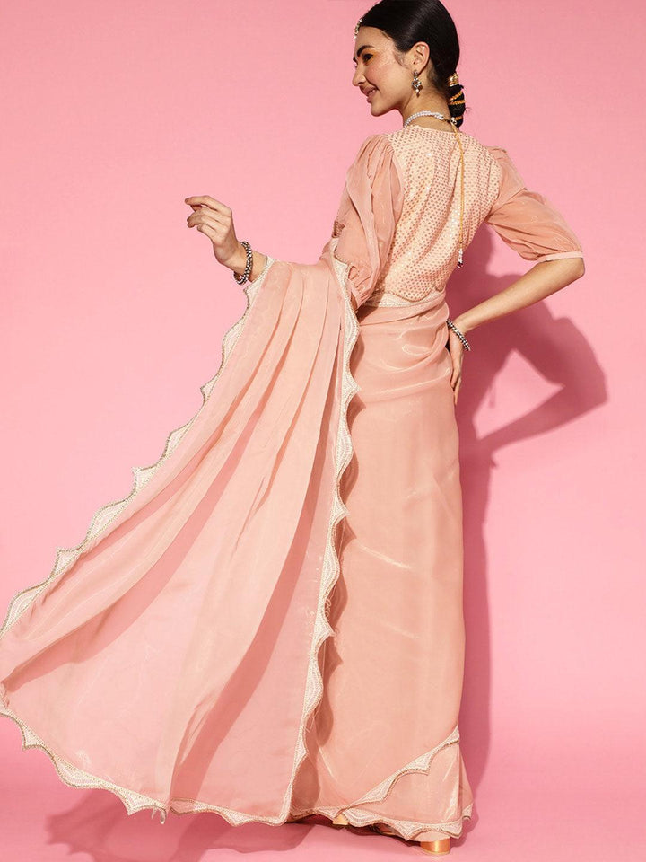 Peach Solid Organza Ready to Wear Saree - ShopLibas