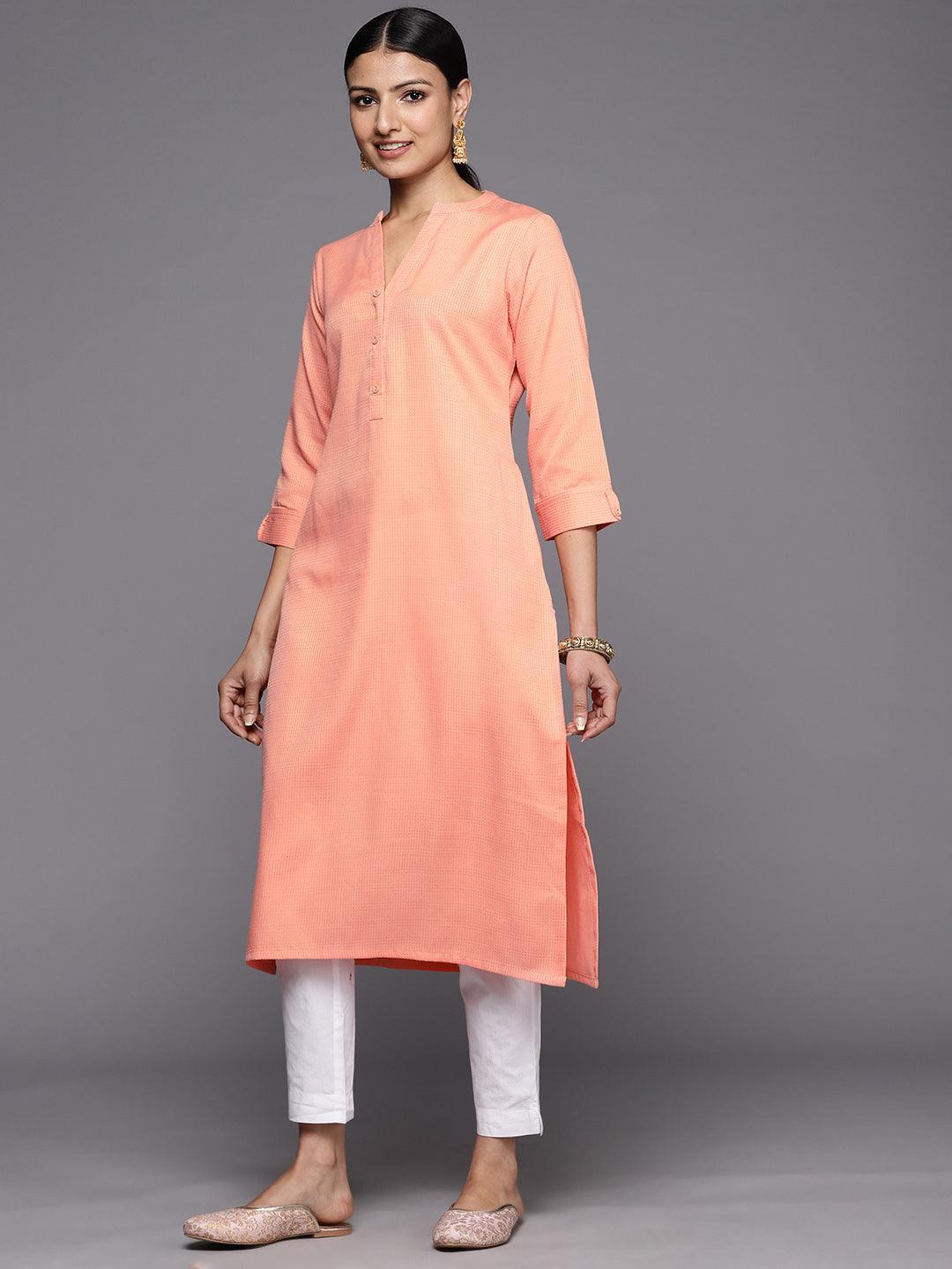 Peach Solid Rayon Straight Kurta