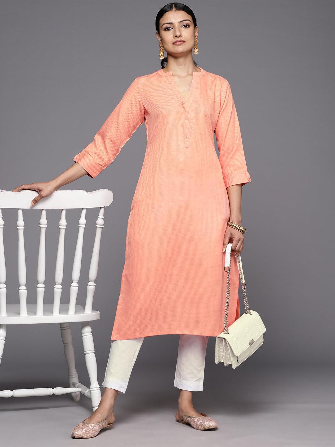 Peach Solid Rayon Straight Kurta