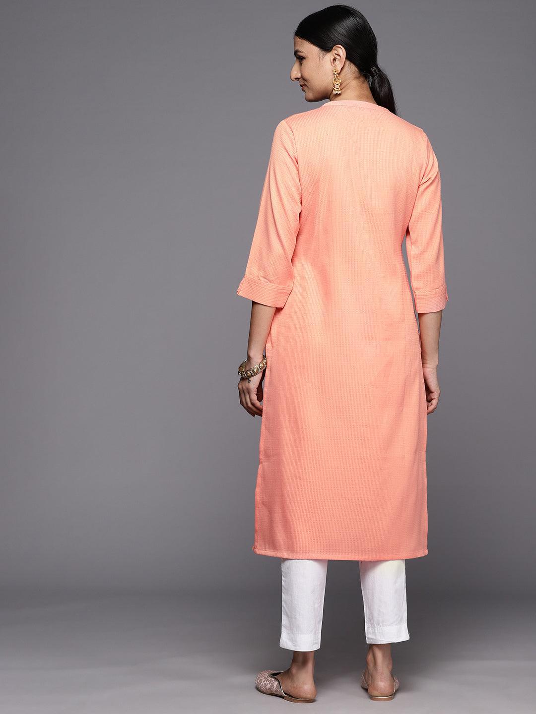 Peach Solid Rayon Straight Kurta