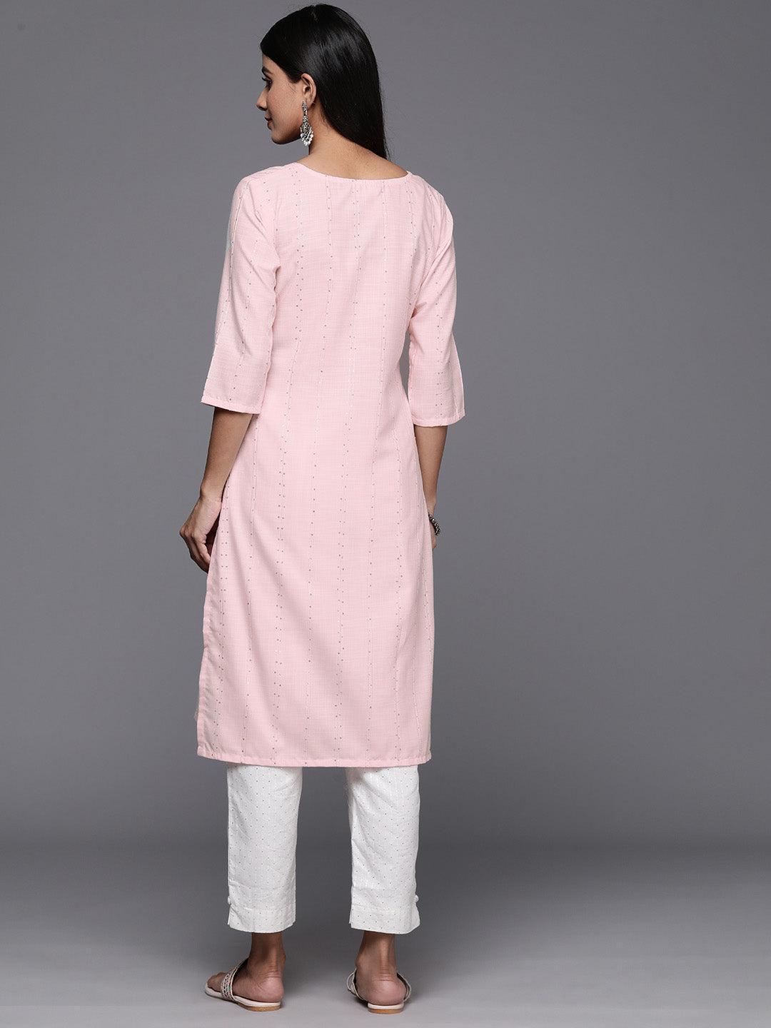 Peach Woven Design Cotton Straight Kurta