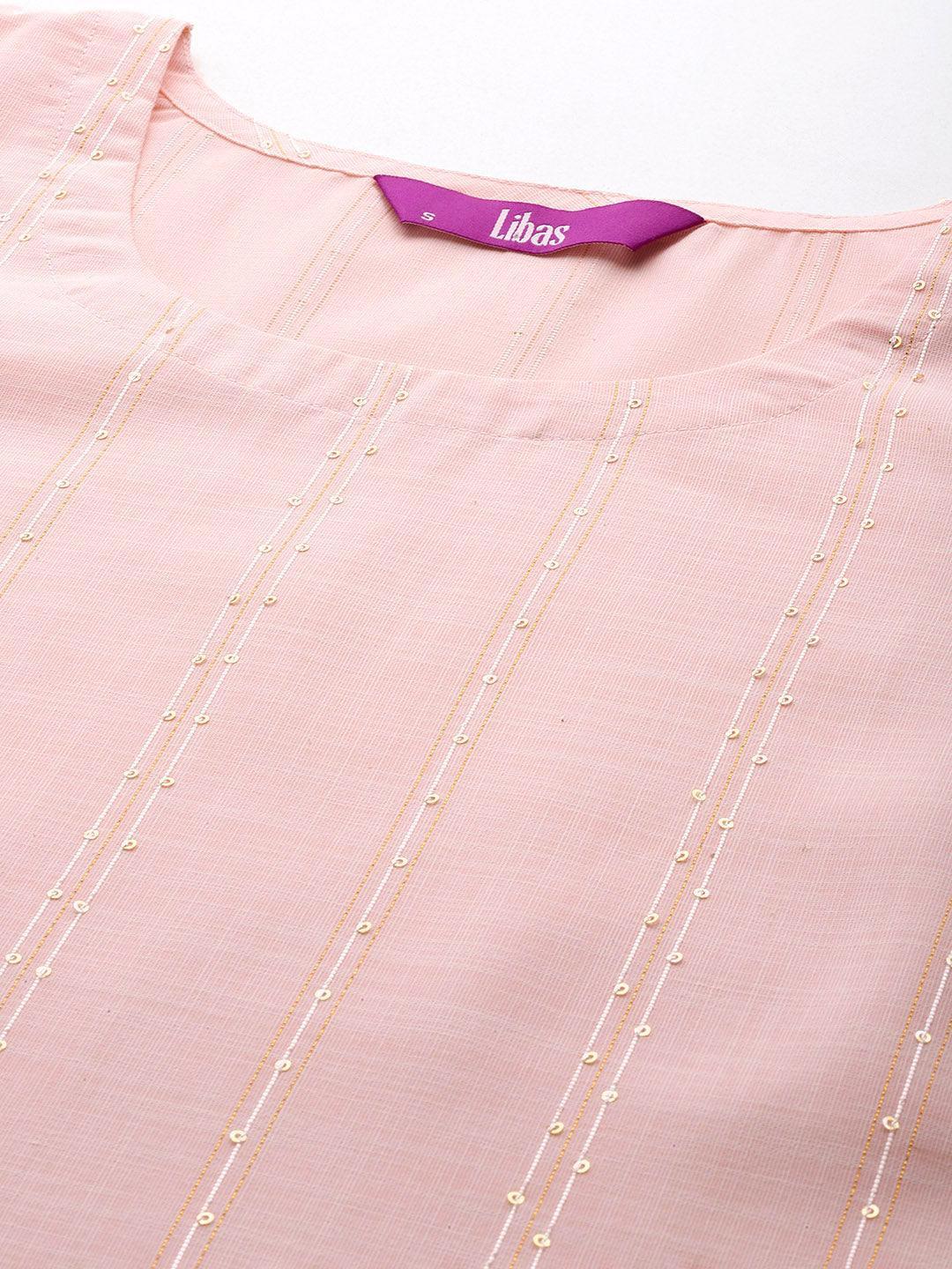 Peach Woven Design Cotton Straight Kurta