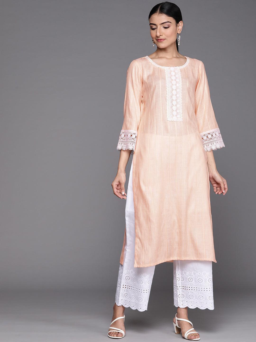 Peach Woven Design Rayon Kurta