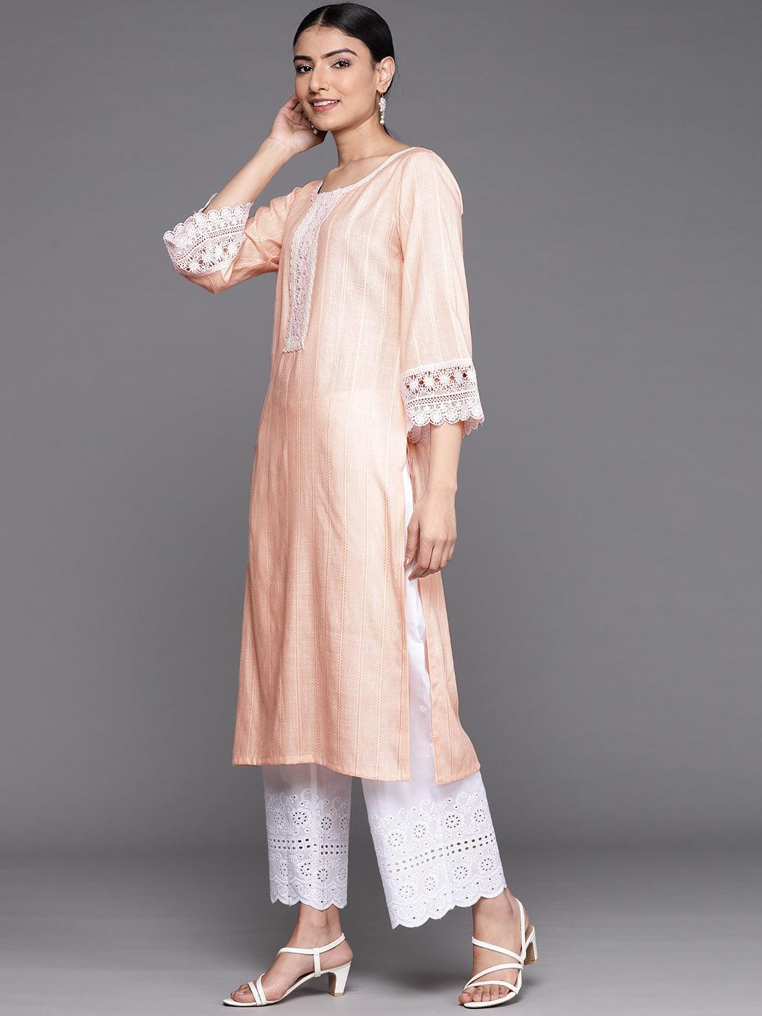 Peach Woven Design Rayon Kurta