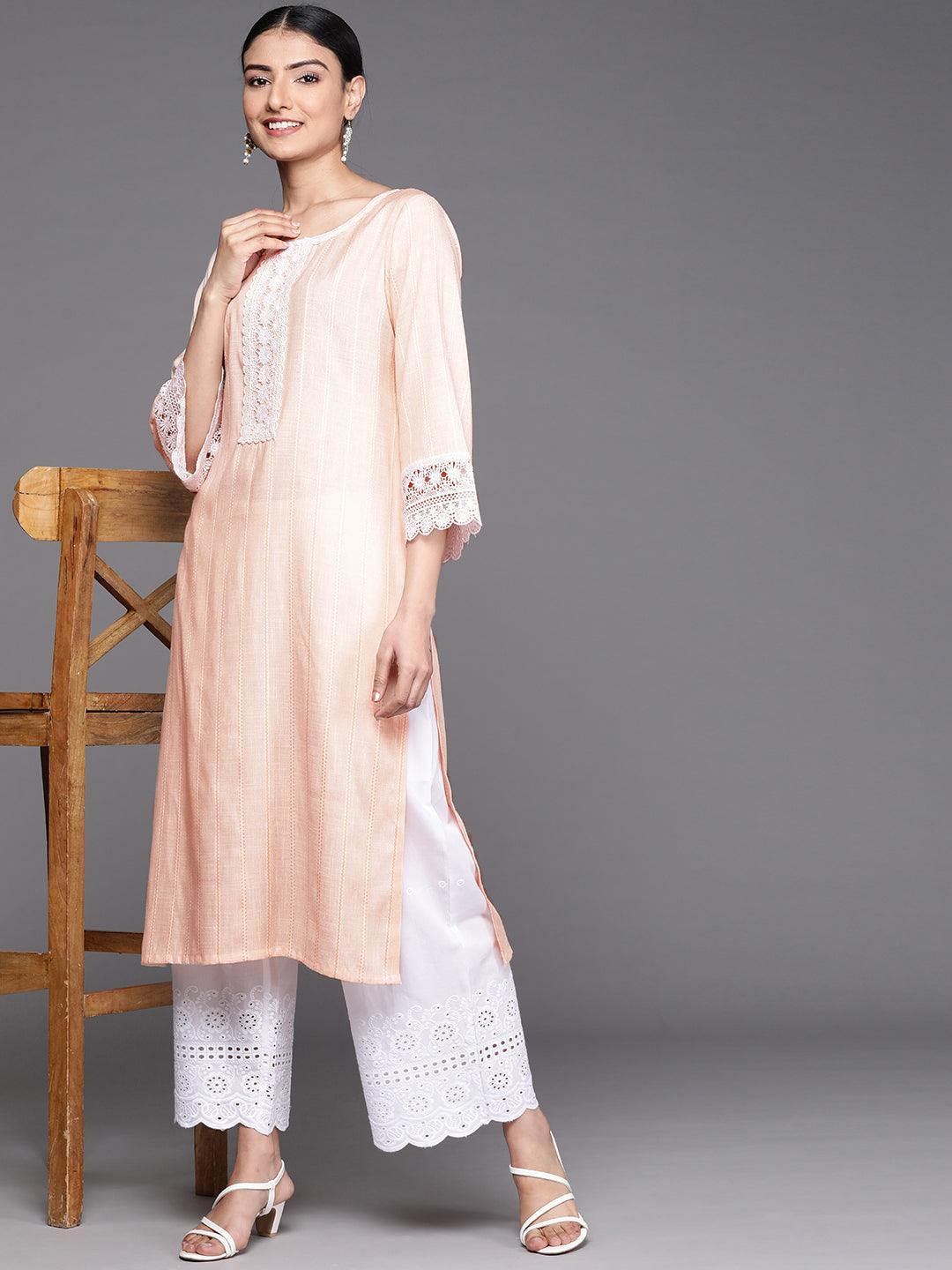 Peach Woven Design Rayon Kurta