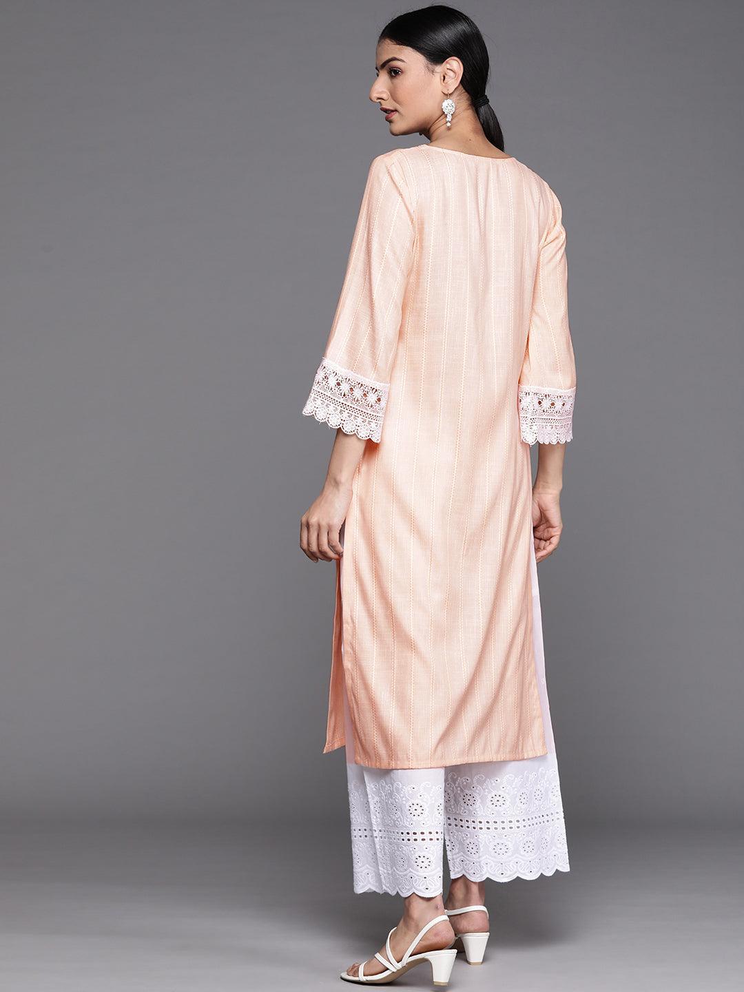 Peach Woven Design Rayon Kurta