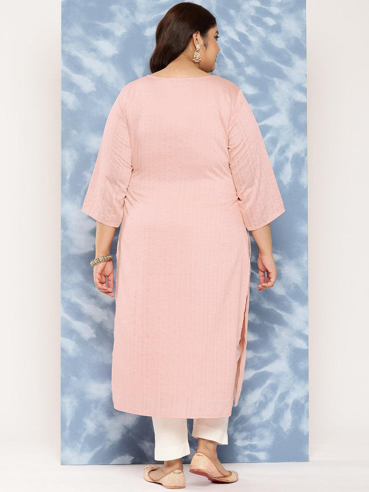 Peach Woven Design Rayon Straight Kurta - Libas