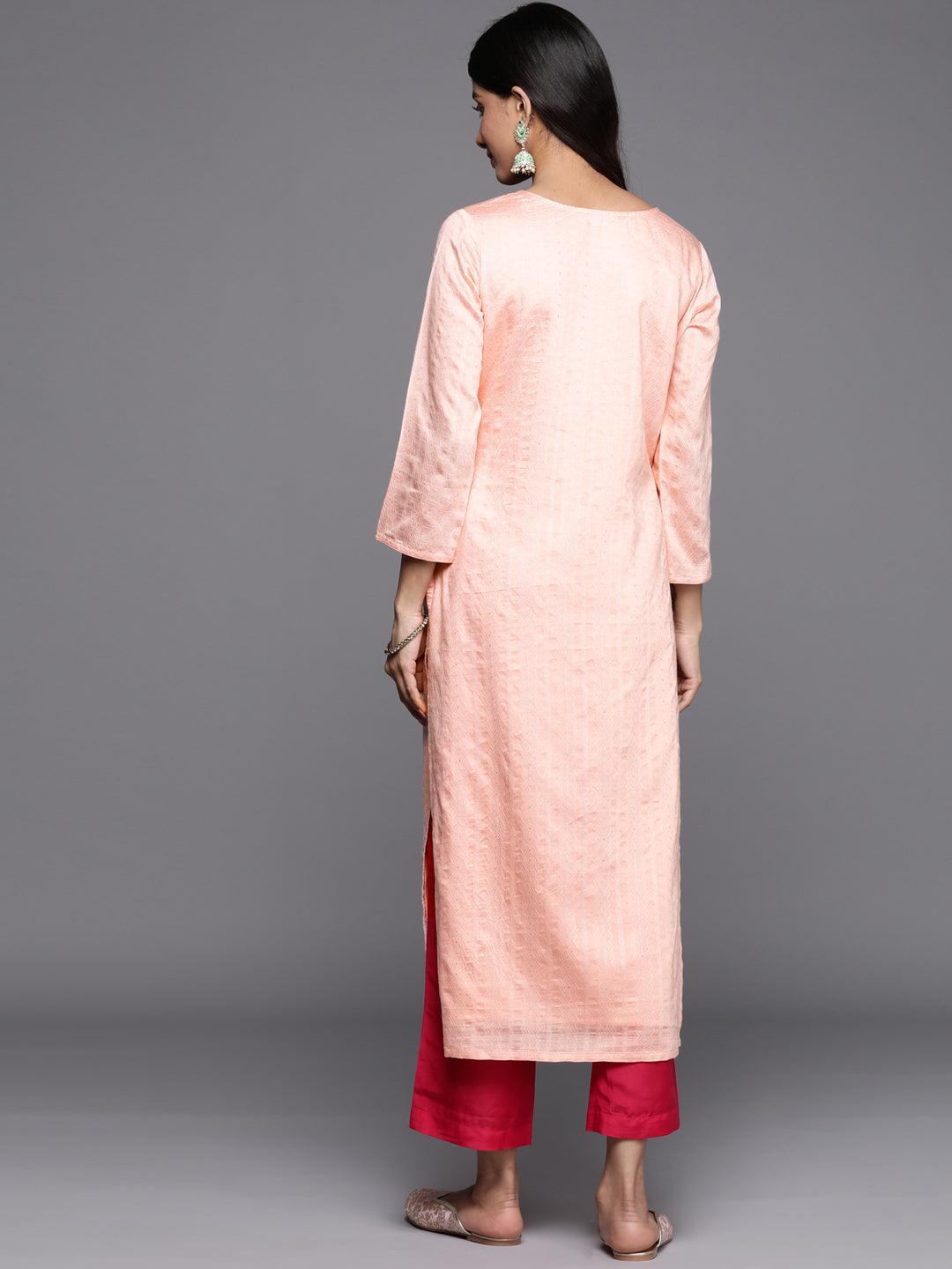 Peach Woven Design Rayon Straight Kurta