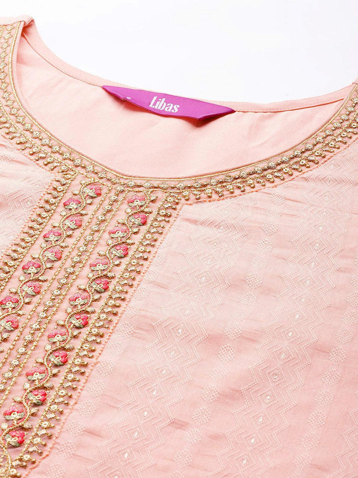 Peach Woven Design Rayon Straight Kurta - ShopLibas