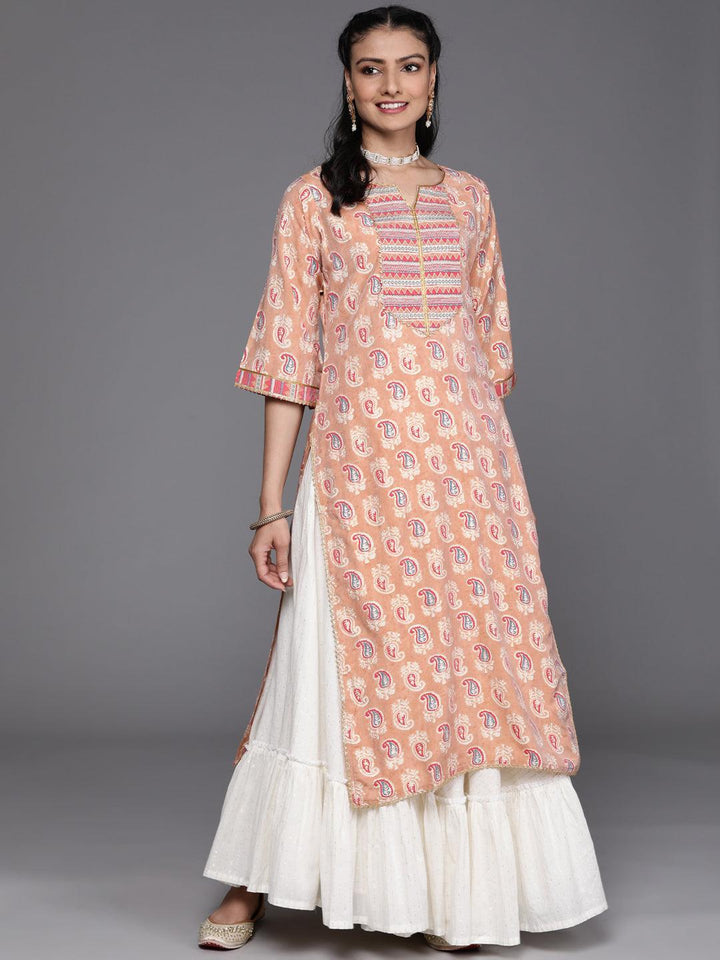 Peach Yoke Design Chanderi Silk Kurta - ShopLibas