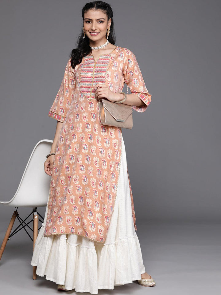 Peach Yoke Design Chanderi Silk Kurta - ShopLibas