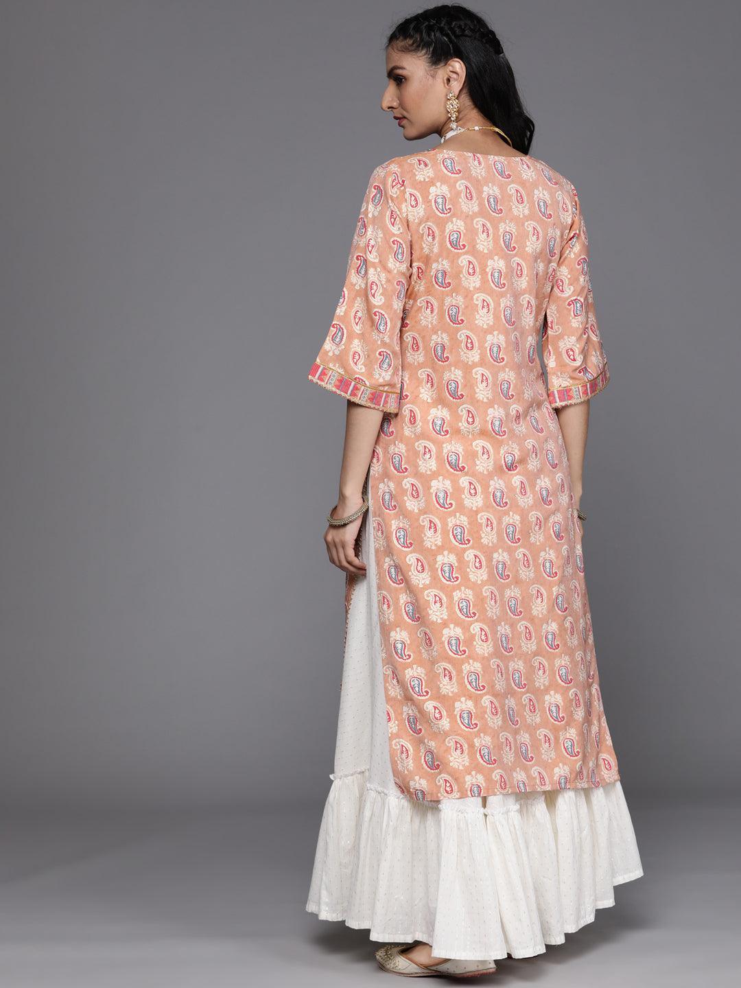 Peach Yoke Design Chanderi Silk Kurta