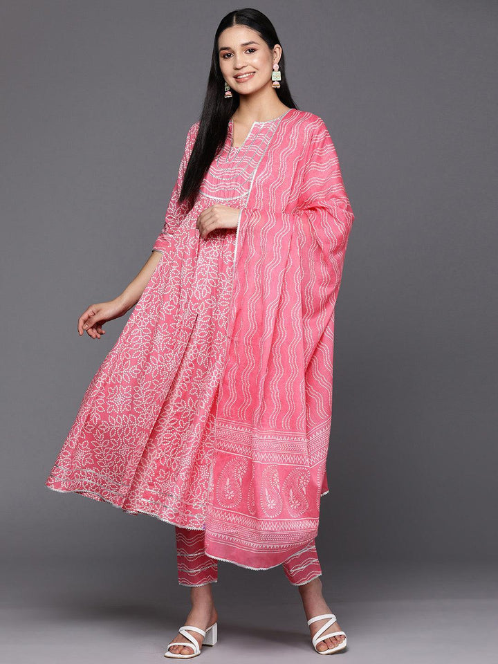 Peach Yoke Design Cotton Anarkali Suit Set With Trousers - ShopLibas