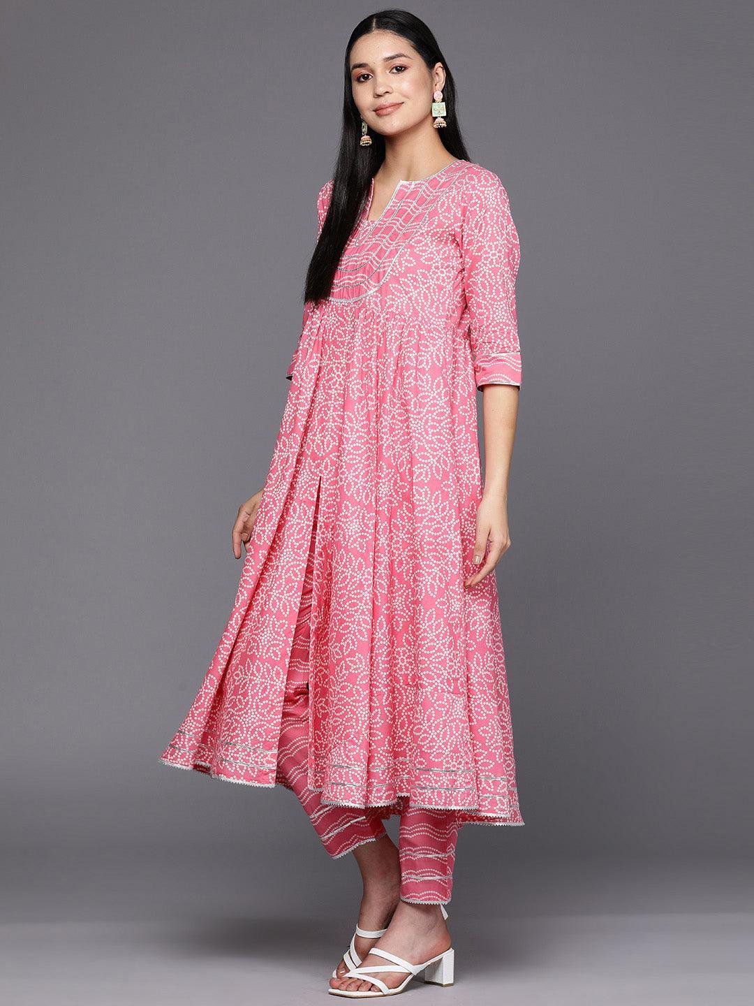 Peach Yoke Design Cotton Anarkali Suit Set With Trousers - ShopLibas