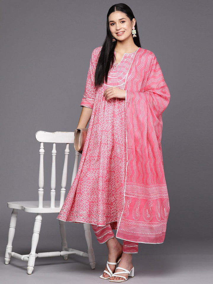 Peach Yoke Design Cotton Anarkali Suit Set With Trousers - ShopLibas