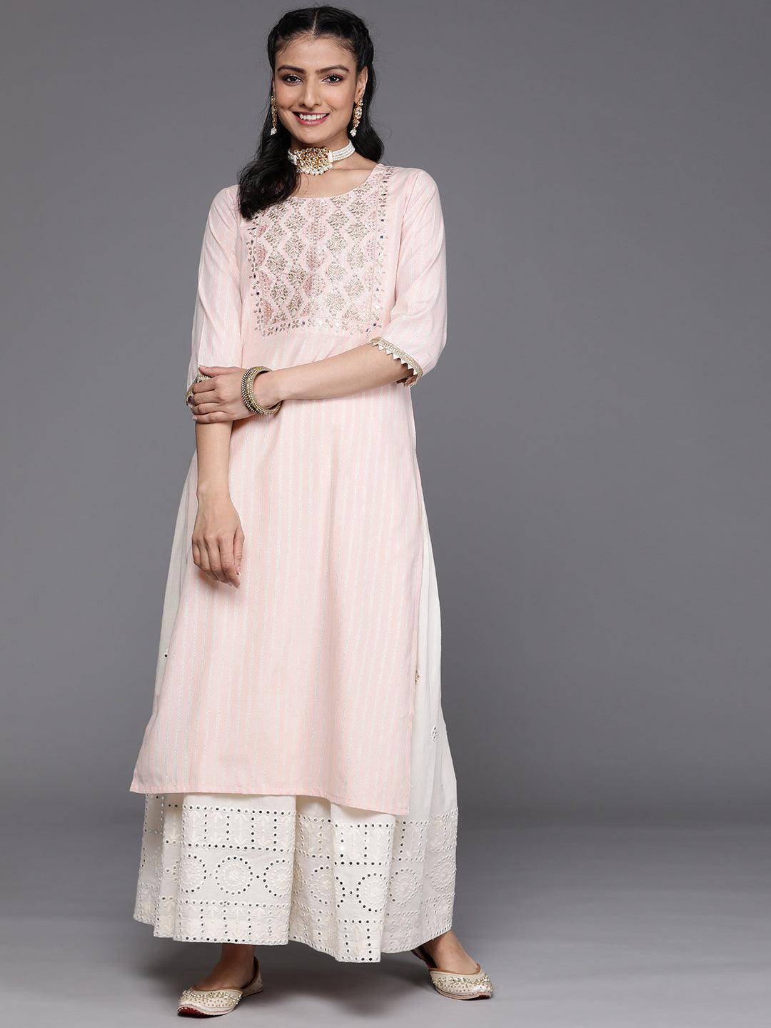 Peach Yoke Design Cotton Silk Kurta