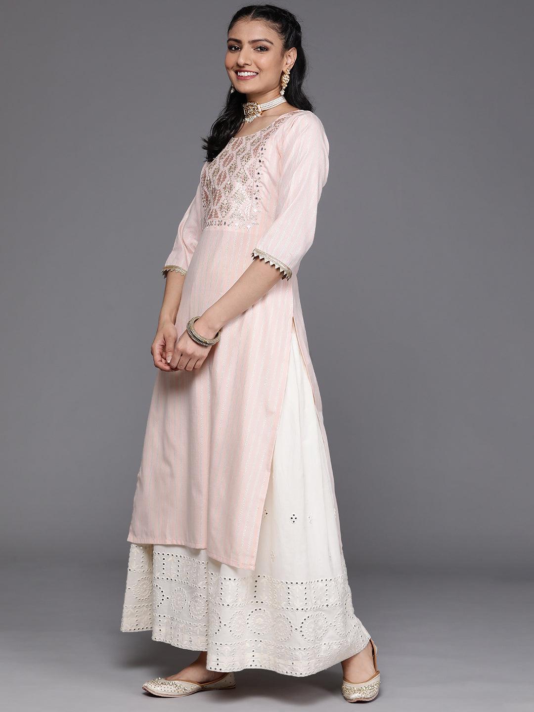 Peach Yoke Design Cotton Silk Kurta