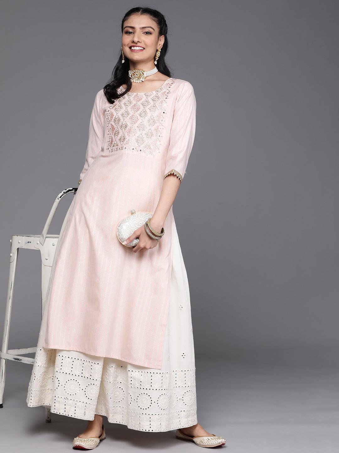 Peach Yoke Design Cotton Silk Kurta