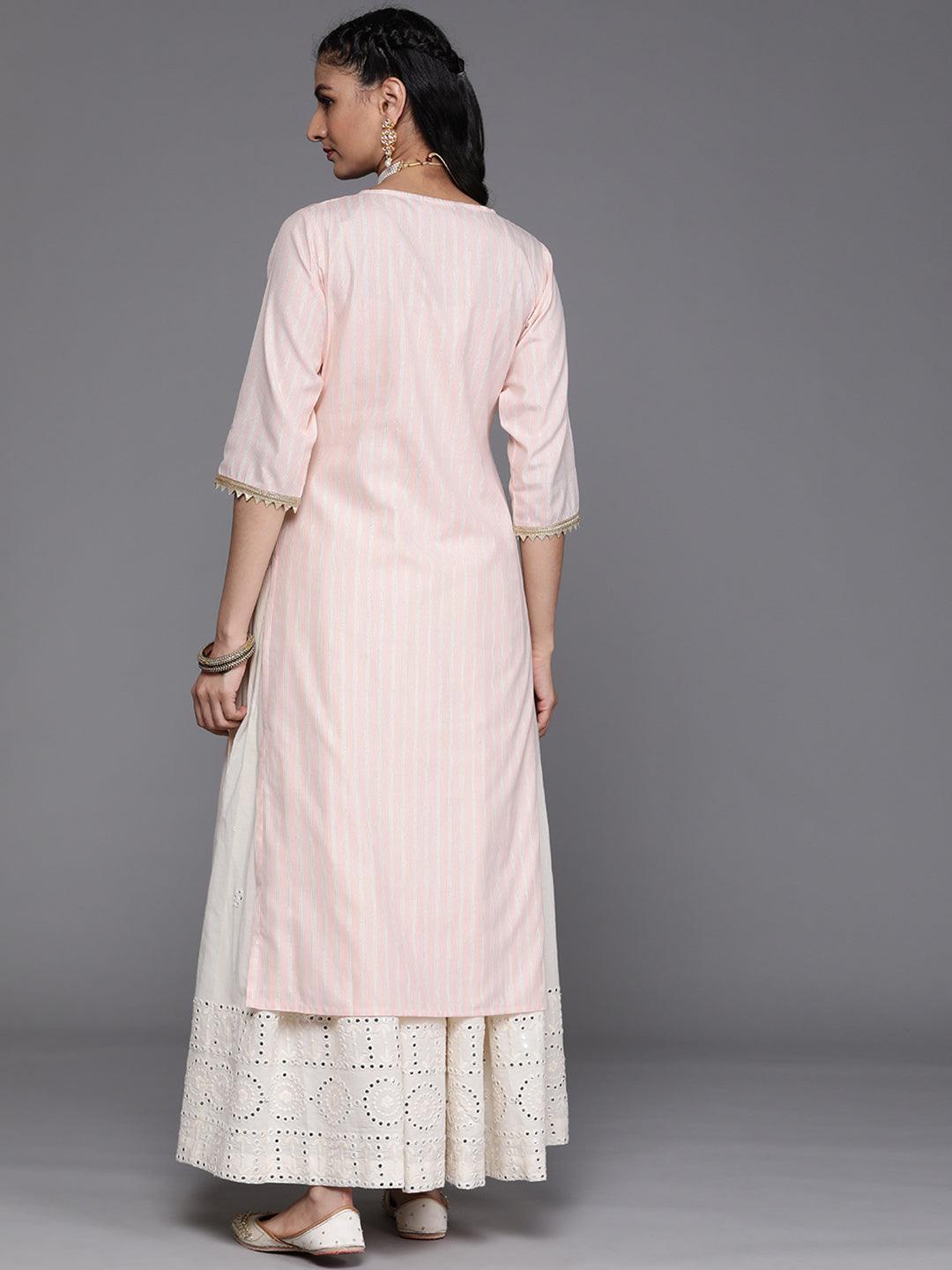 Peach Yoke Design Cotton Silk Kurta