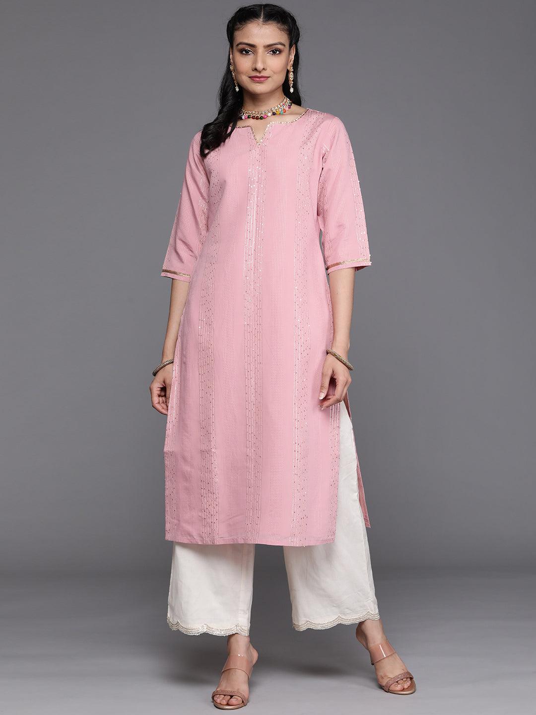 Pink Embellished Chanderi Silk Kurta