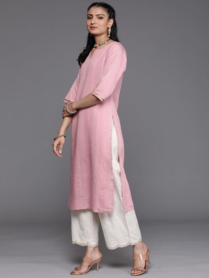 Pink Embellished Chanderi Silk Kurta - ShopLibas