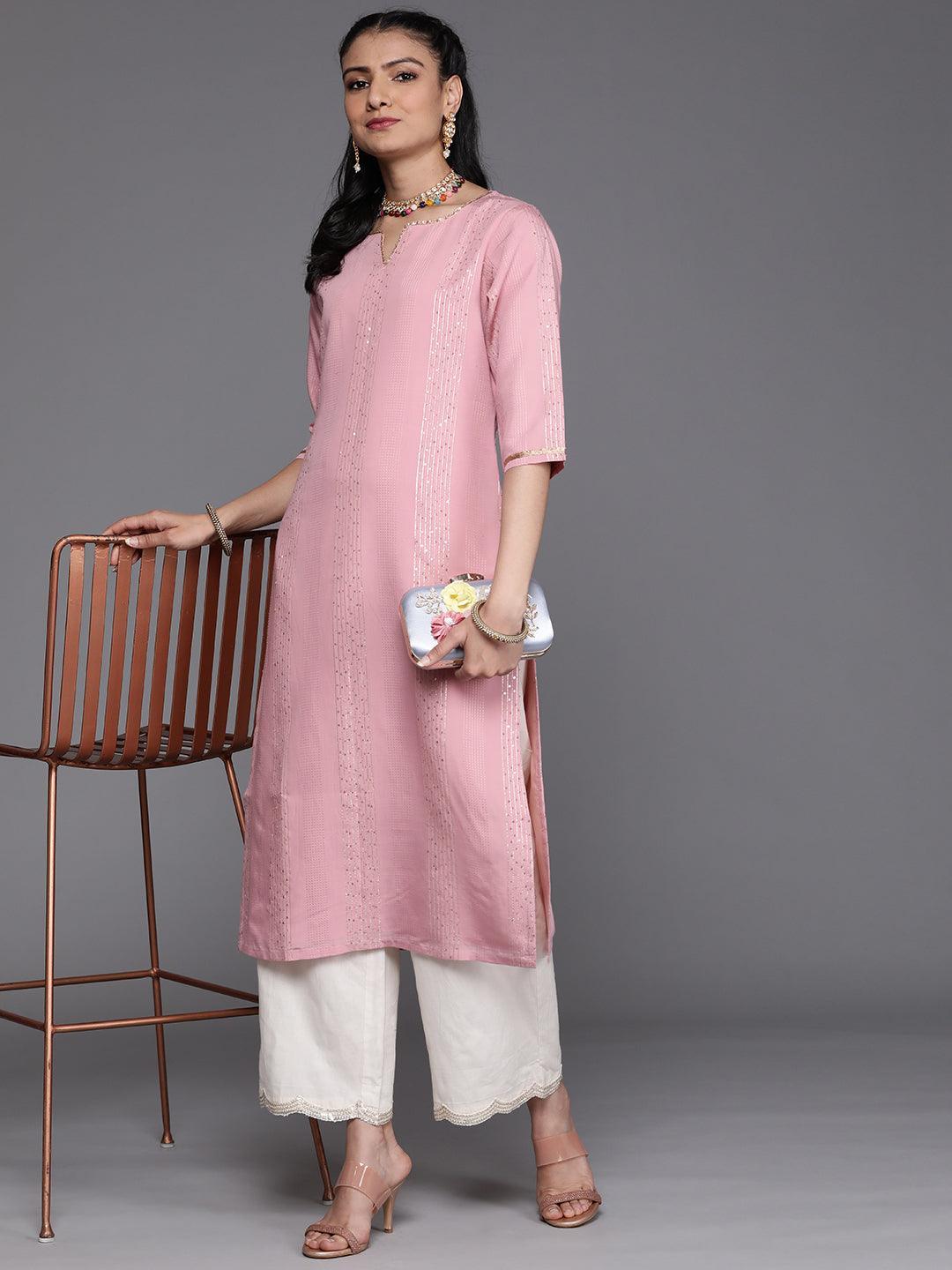 Pink Embellished Chanderi Silk Kurta