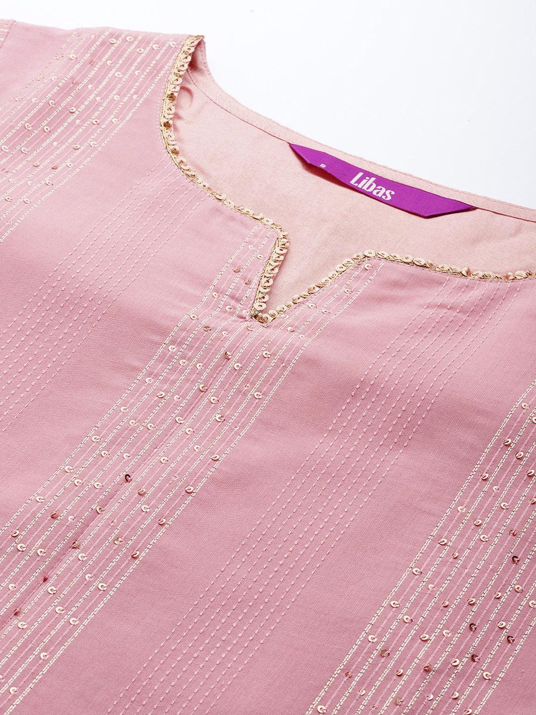 Pink Embellished Chanderi Silk Kurta