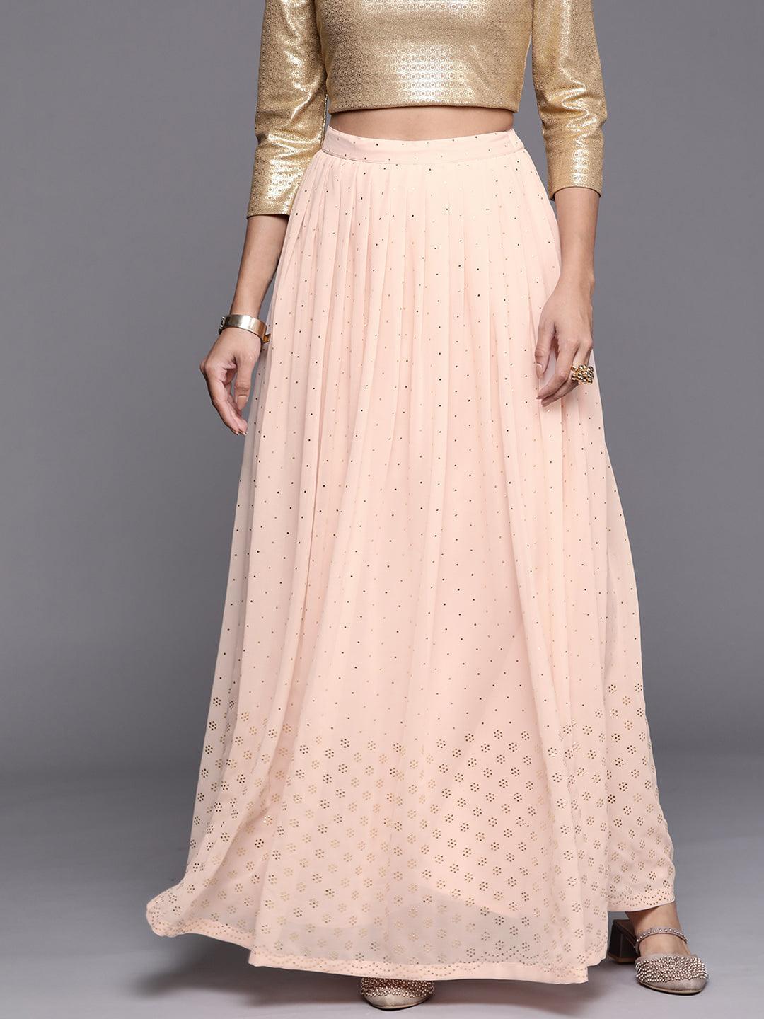 Pink Embellished Georgette Skirt - ShopLibas