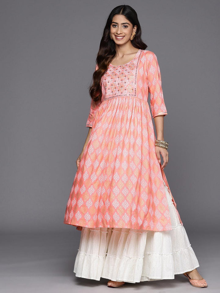 Pink Embellished Rayon A-Line Kurta - ShopLibas