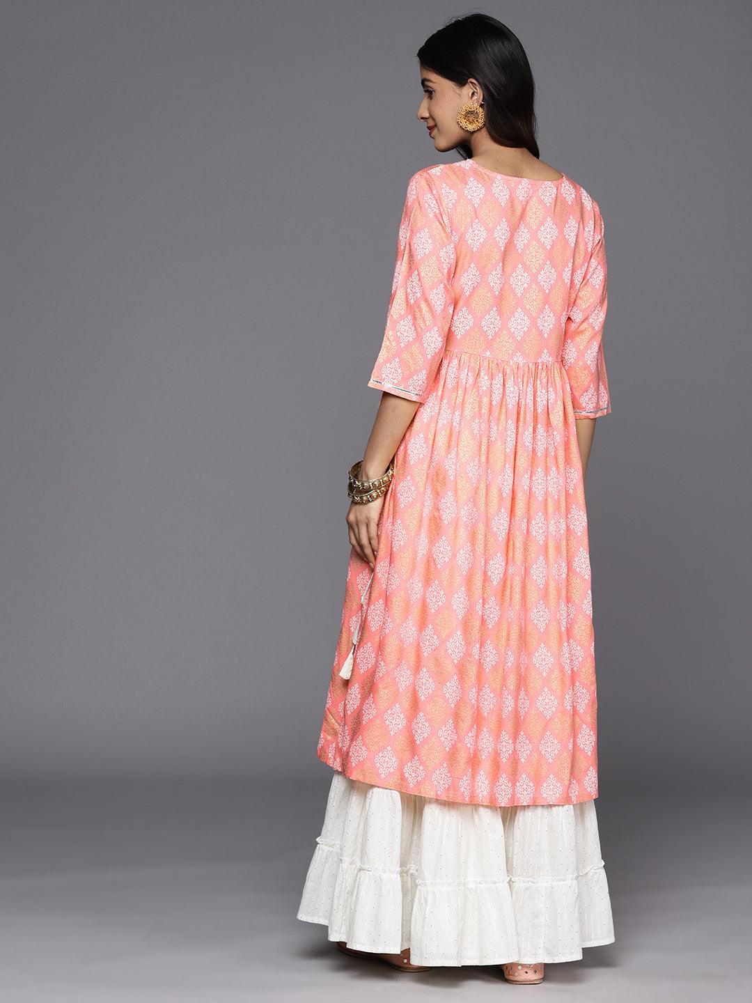 Pink Embellished Rayon A-Line Kurta