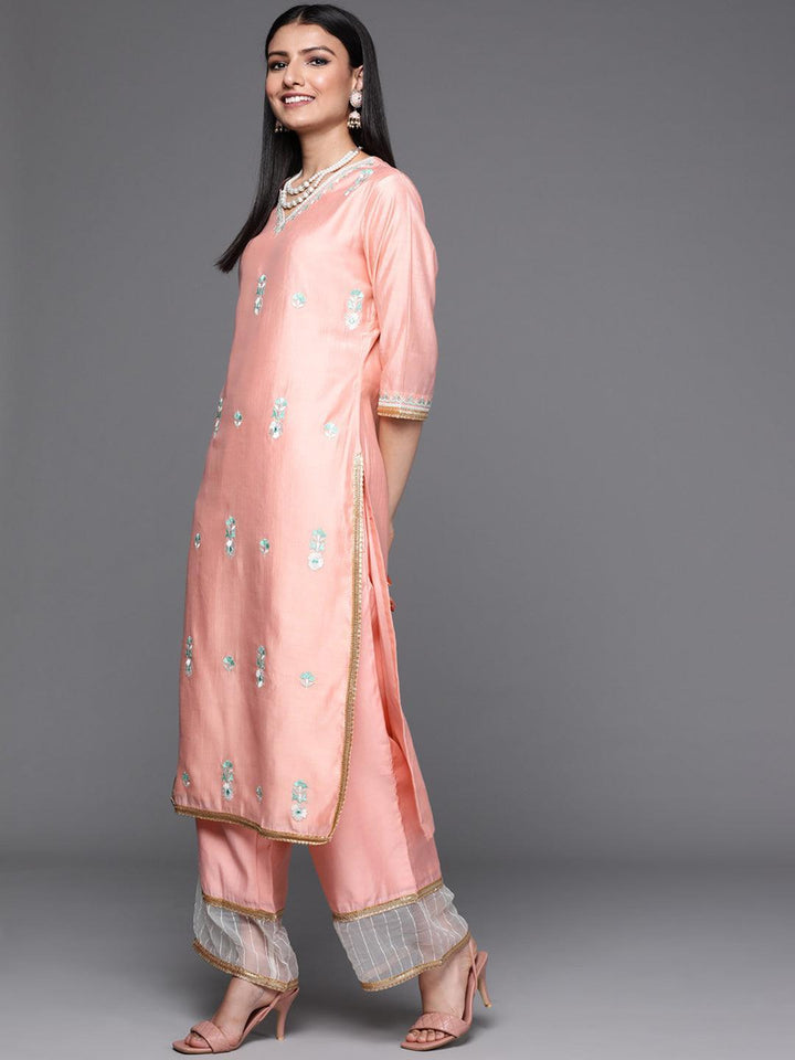 Pink Embroidered Chanderi Silk Suit Set - ShopLibas