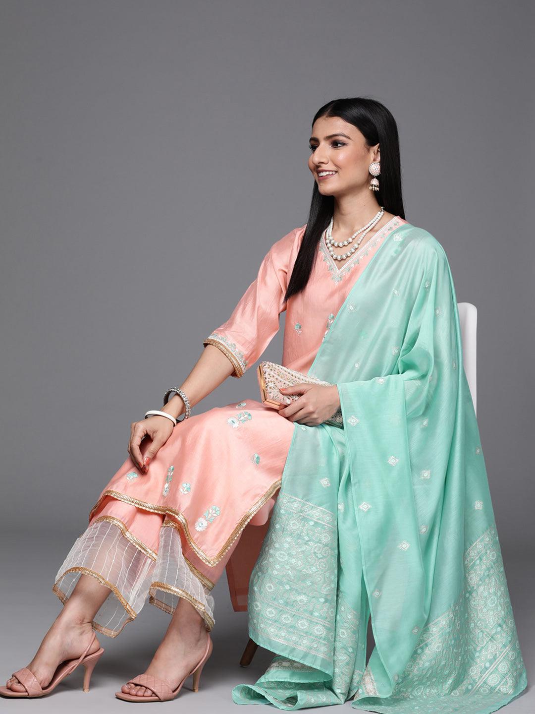 Pink Embroidered Chanderi Silk Suit Set