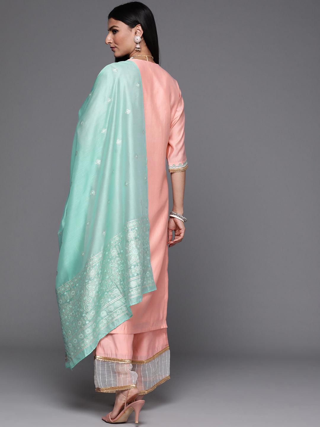 Pink Embroidered Chanderi Silk Suit Set - ShopLibas