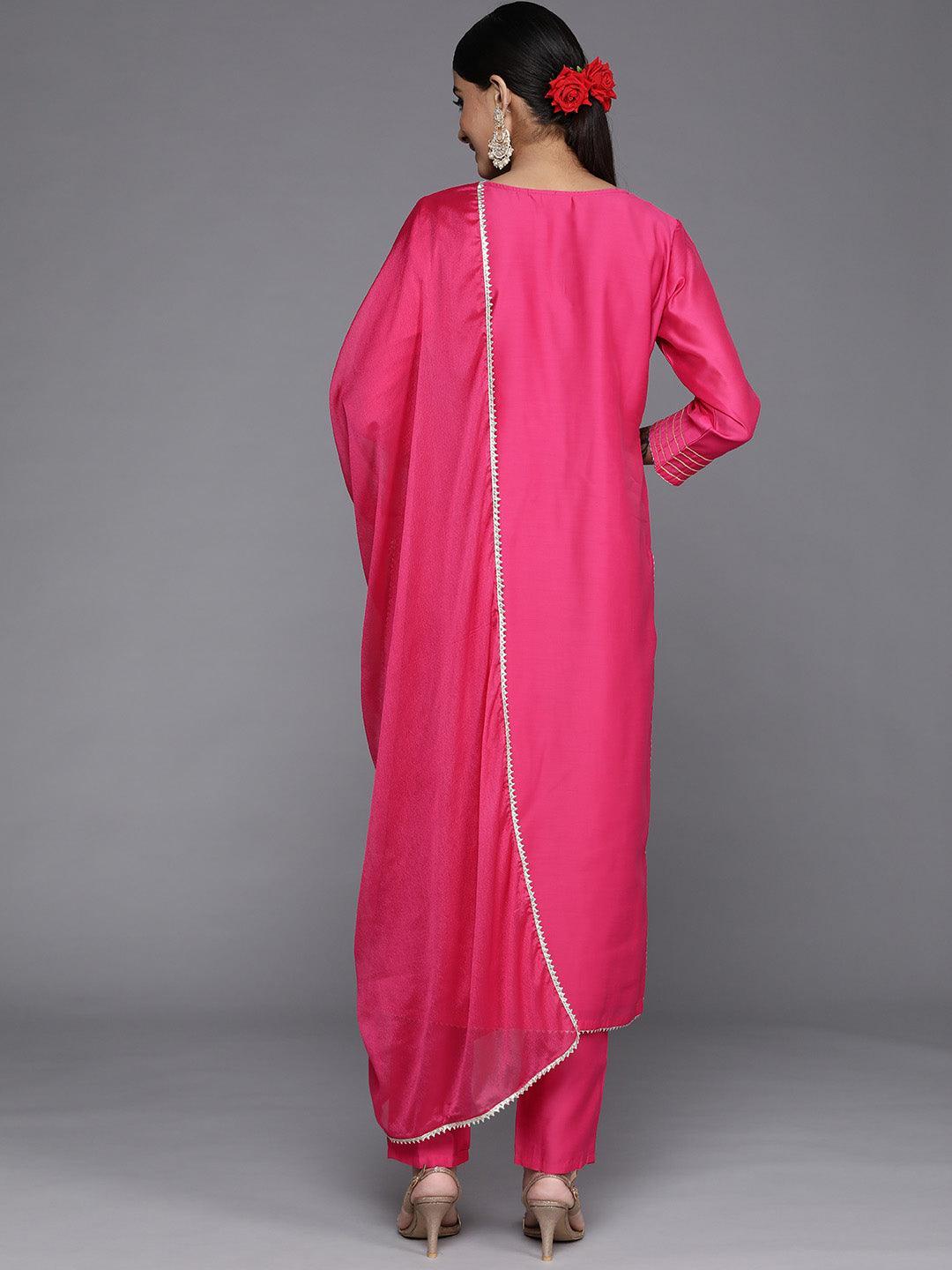 Pink Embroidered Chanderi Silk Straight Suit Set