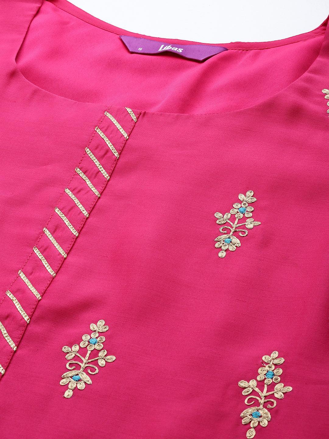 Pink Embroidered Chanderi Silk Straight Suit Set