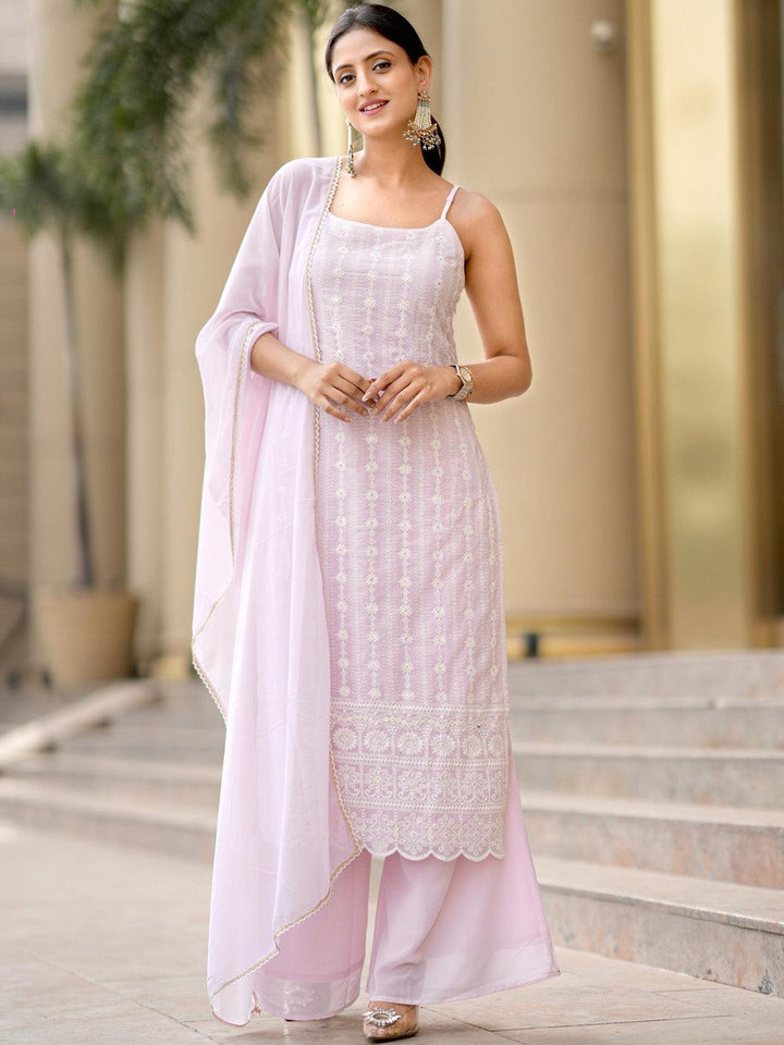 Pink Embroidered Georgette Suit Set - ShopLibas