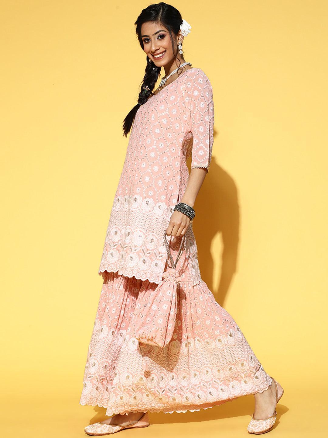 Pink Embroidered Georgette Suit Set