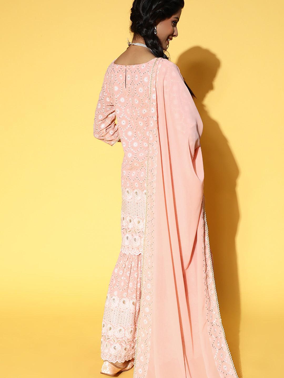 Pink Embroidered Georgette Suit Set