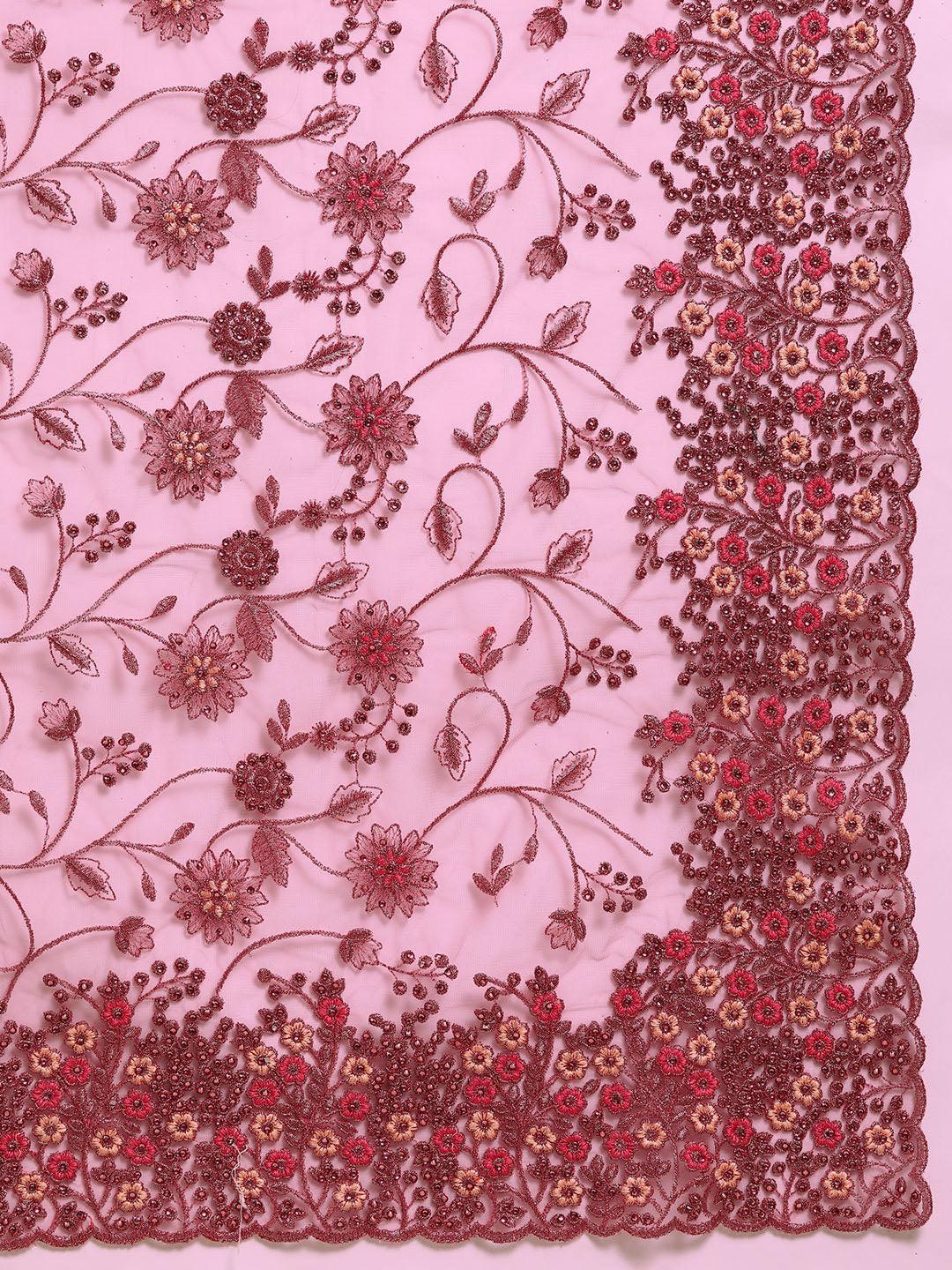 Pink Embroidered Net Saree