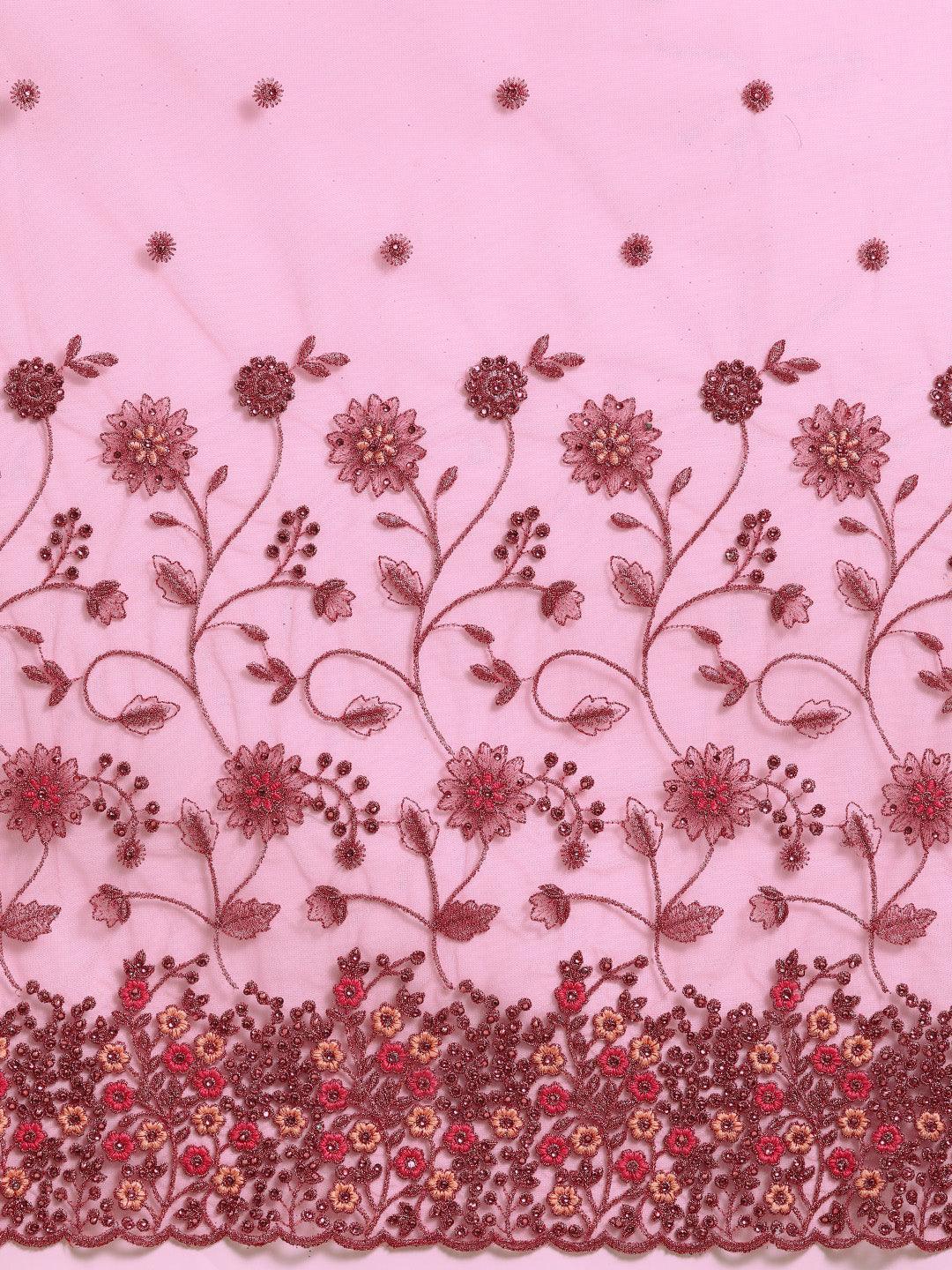 Pink Embroidered Net Saree