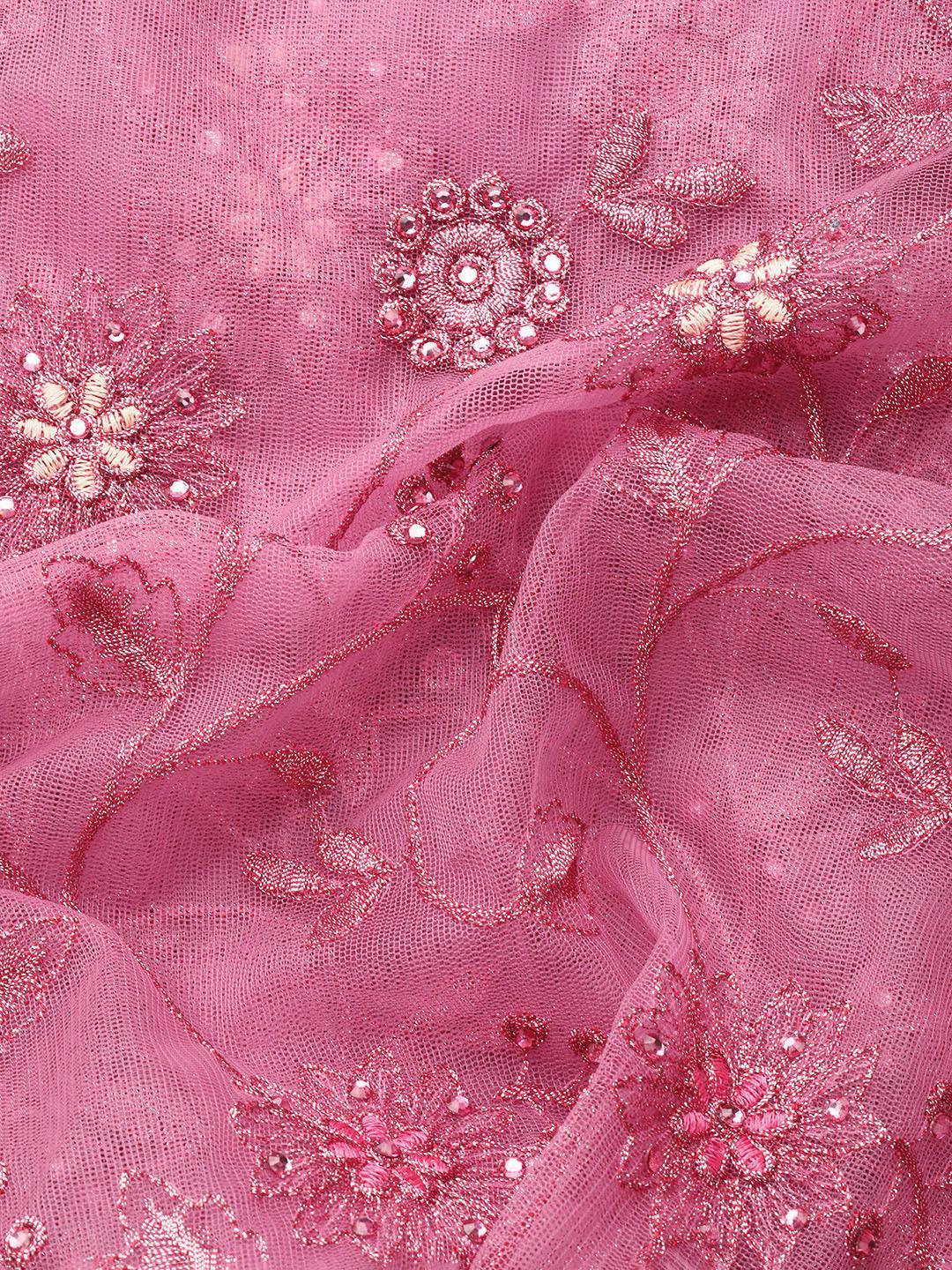 Pink Embroidered Net Saree