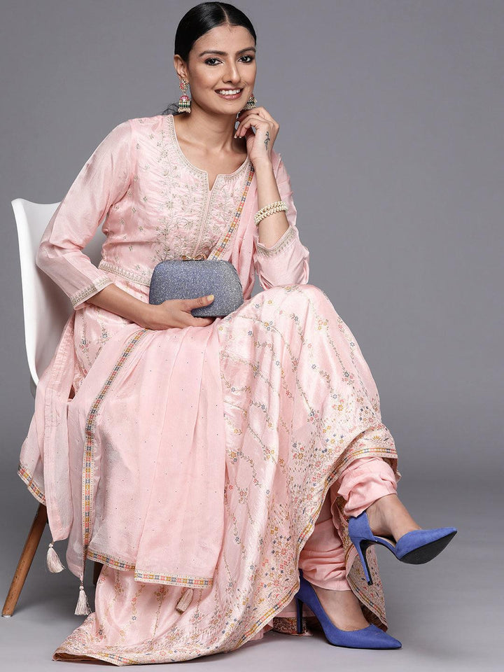 Pink Embroidered Silk Anarkali Suit Set - ShopLibas