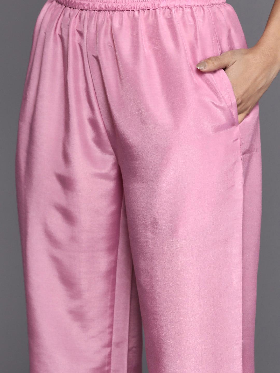 Pink Embroidered Silk Blend Suit Set With Trousers