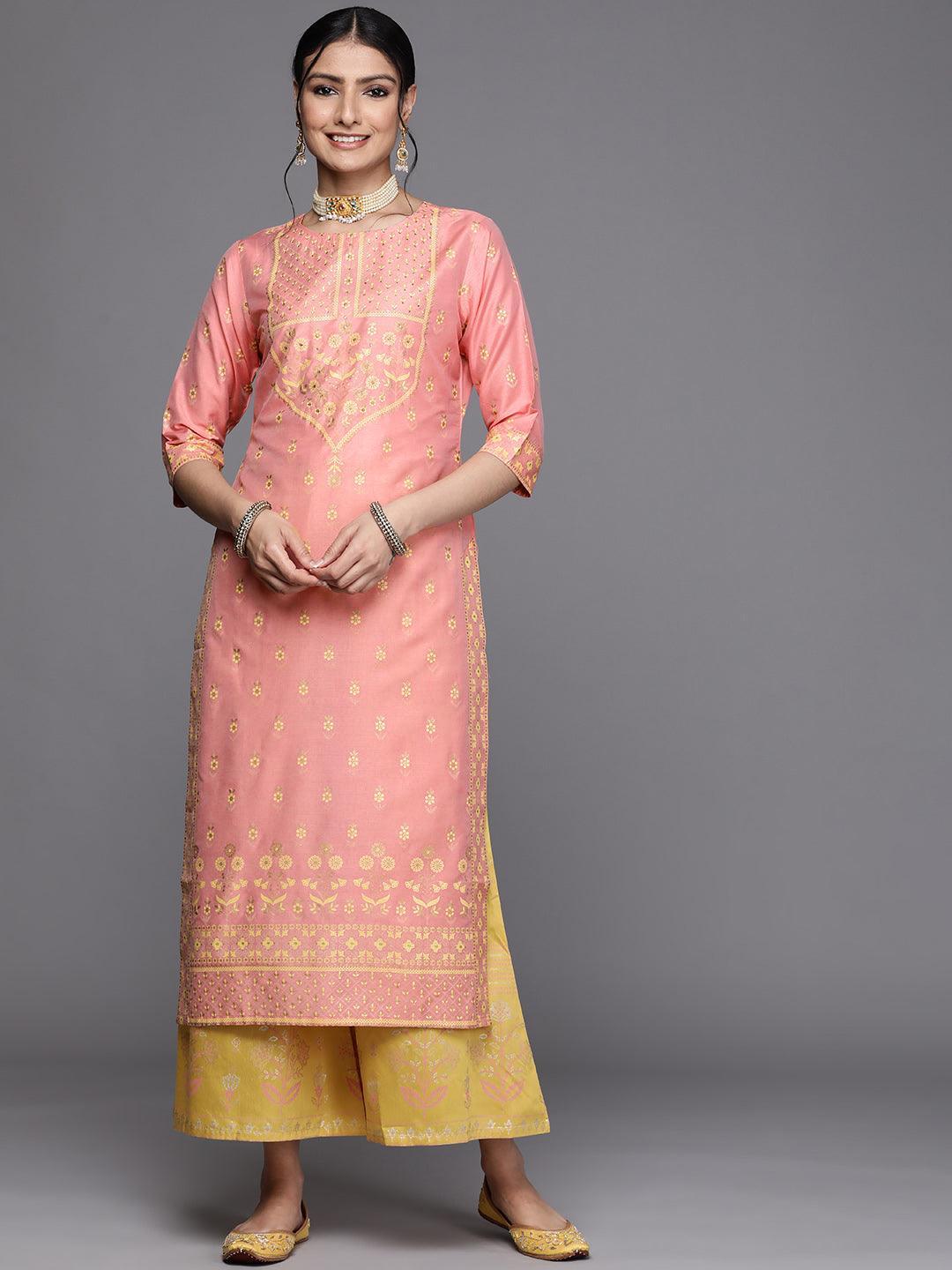 Pink Printed Chanderi Silk Kurta