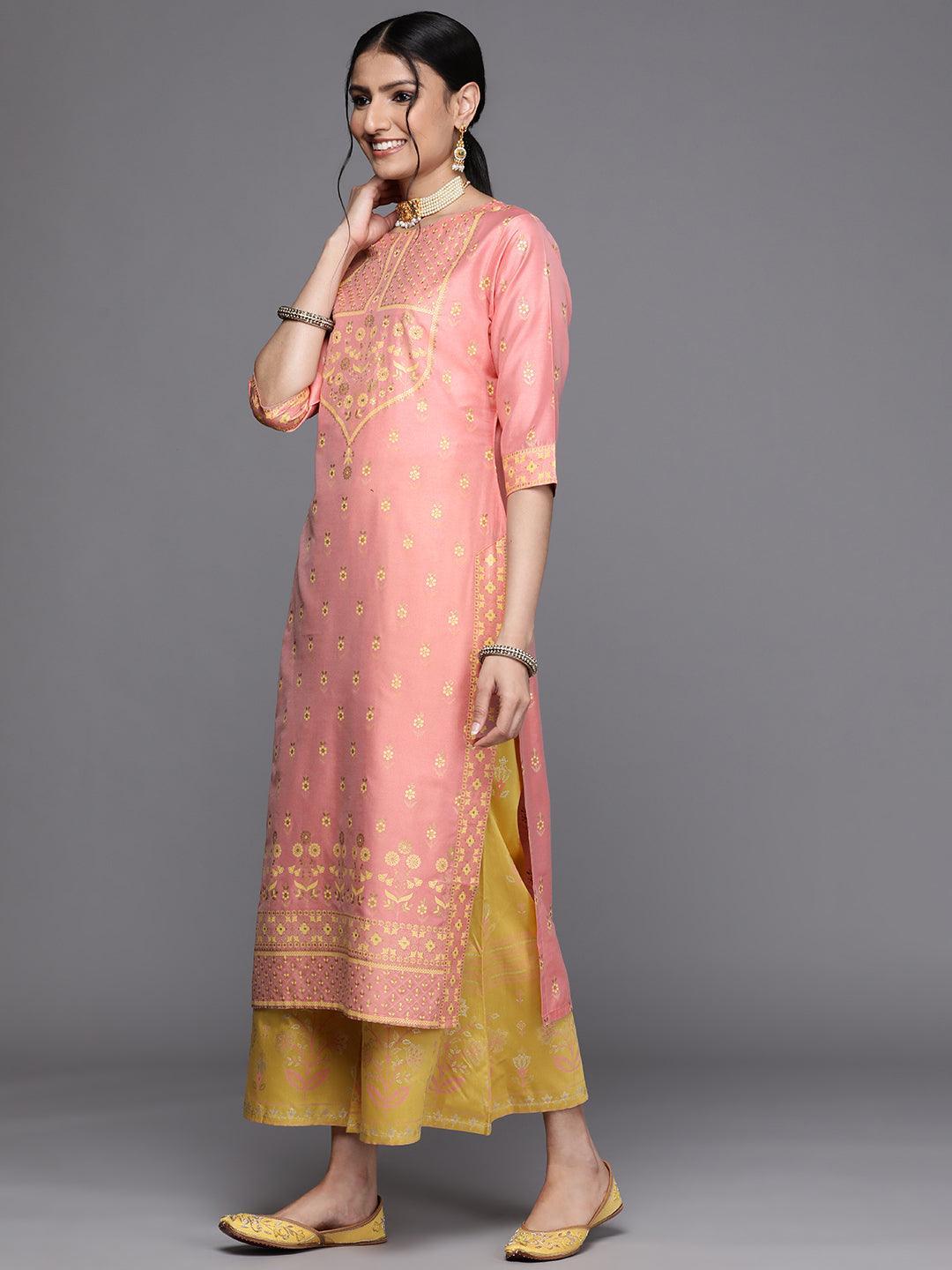 Pink Printed Chanderi Silk Kurta