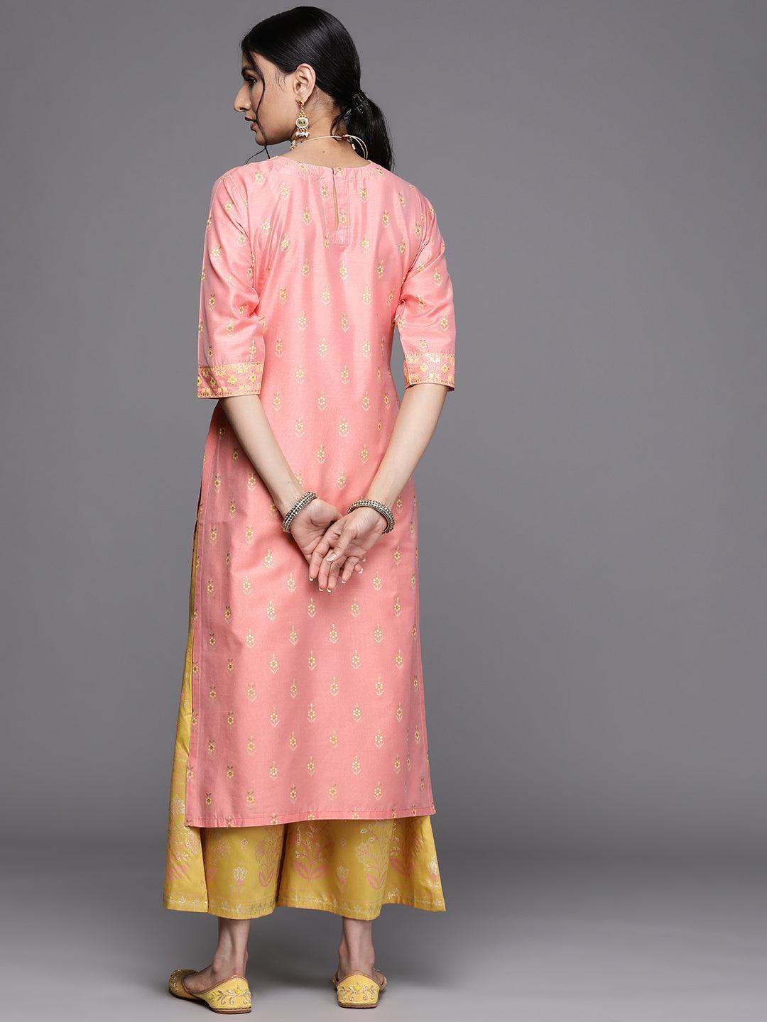 Pink Printed Chanderi Silk Kurta