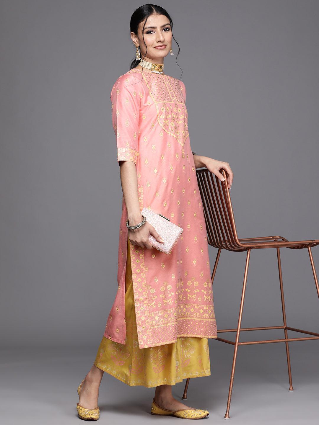 Pink Printed Chanderi Silk Kurta