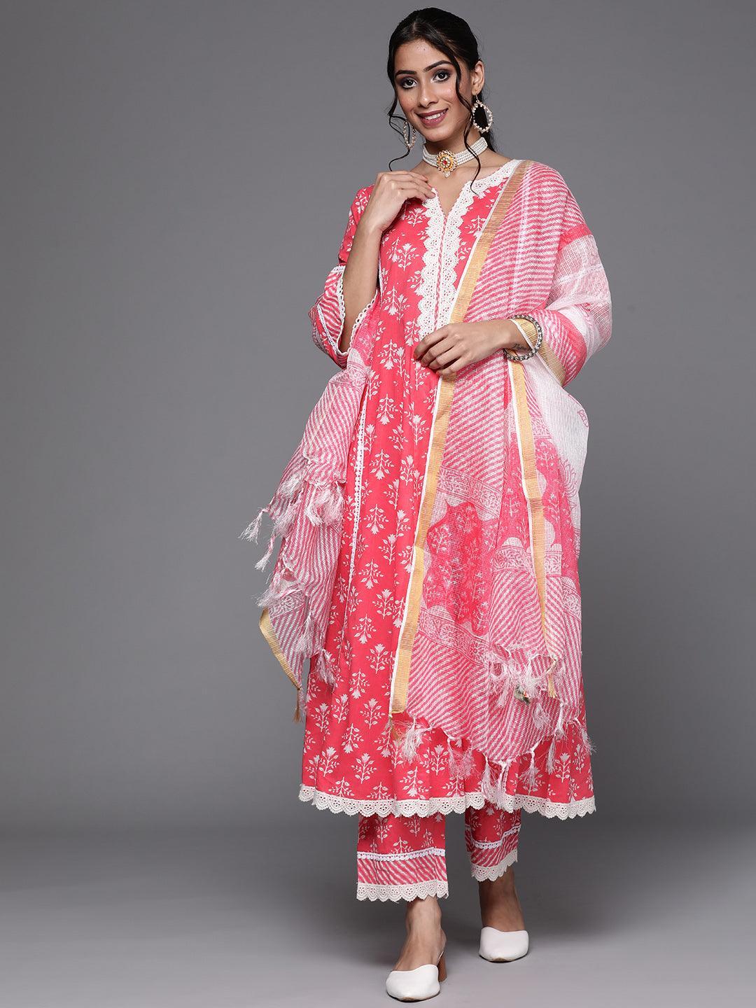 Pink Printed Cotton Suit Set