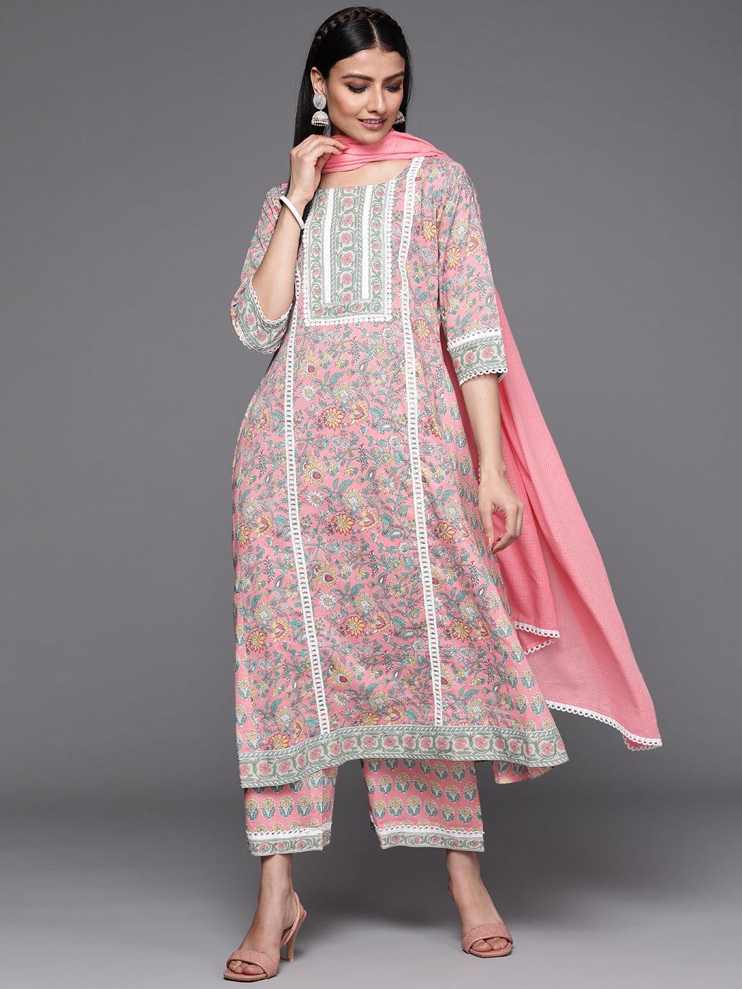 Pink Printed Cotton Suit Set - ShopLibas